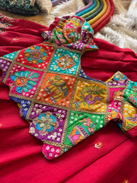 Soft rangoli crush fabric with floral cutdana work