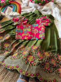 Soft rangoli crush fabric with floral cutdana work