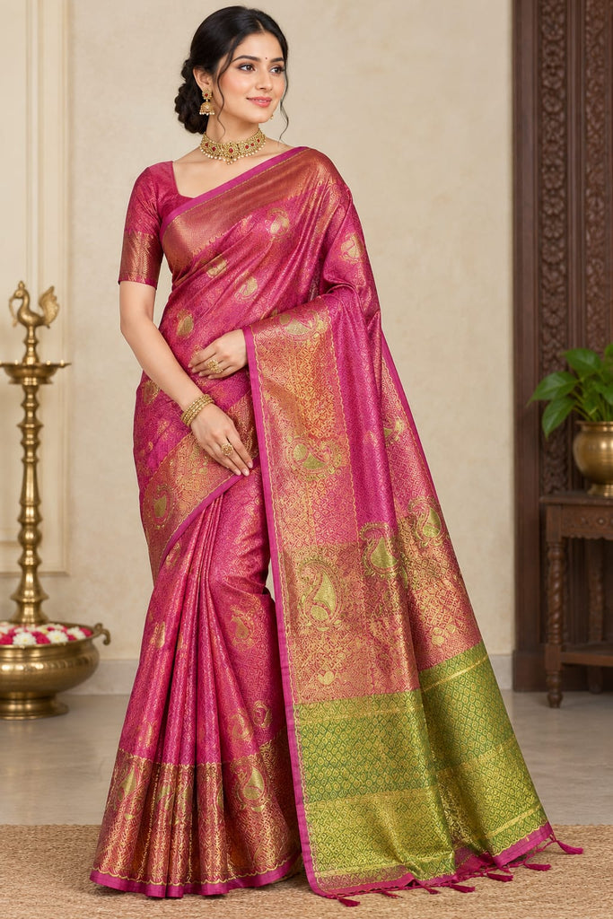 Pink Kanjivaram Bridal Silk Saree