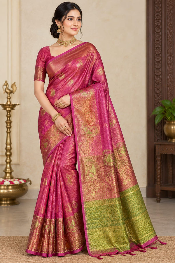 Pink Kanjivaram Bridal Silk Saree