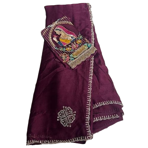 Indian Designer Festive Saree paired with an Applique style Handcrafted Blouse.