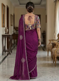 Indian Designer Festive Saree paired with an Applique style Handcrafted Blouse.