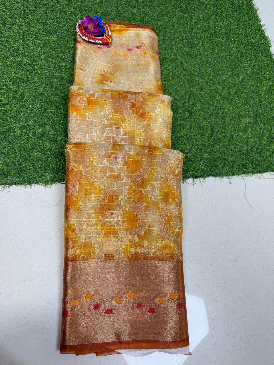 FANCY TISSUE GOLDEN SAREE