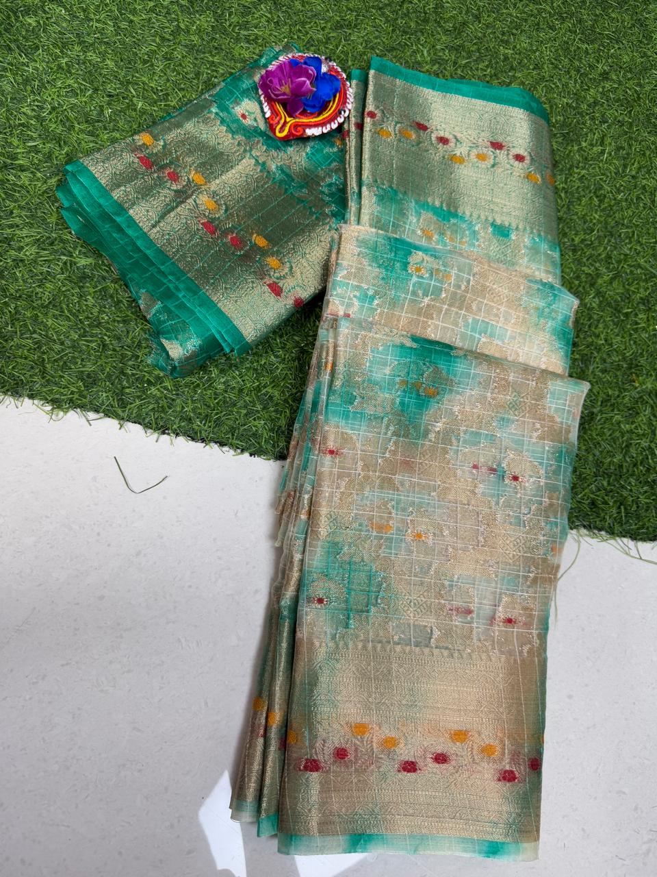 FANCY TISSUE GOLDEN SAREE