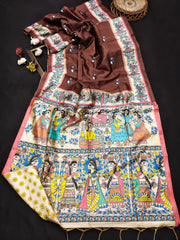 SOFT TUSSER SILK SAREE WITH MADHUBANI PRINT