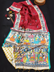 SOFT TUSSER SILK SAREE WITH MADHUBANI PRINT