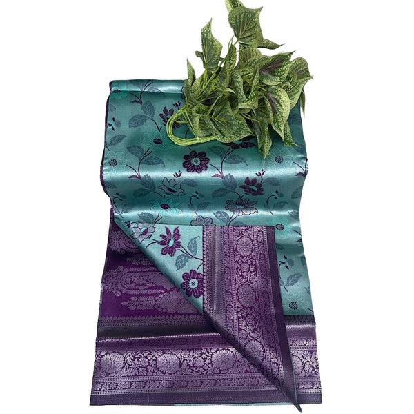 Ocean blue Floral pattu Saree
