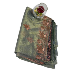 Antique Glow in muted Gray Net Saree.