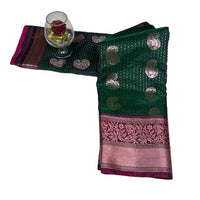 Emerald Green Banarasi Soft Silk Saree