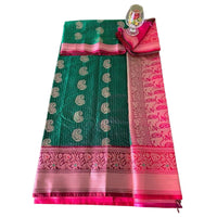 Emerald Green Banarasi Soft Silk Saree