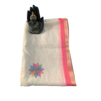 Linen Print Saree with Rainbow Leaf Motifs.