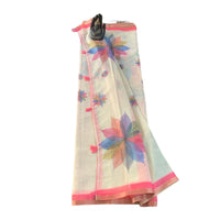 Linen Print Saree with Rainbow Leaf Motifs.