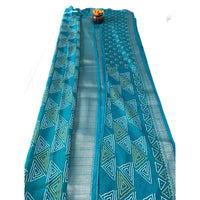 Turquoise Geometric Batik Saree
