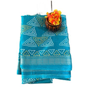 Turquoise Geometric Batik Saree