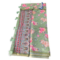 Digital Floral Printed Linen Cotton Saree