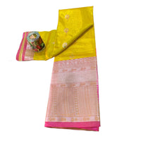 Traditional Zari Woven Gadwal Semi Pattu Saree.