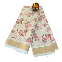 Nila Pushpa Kasavu saree