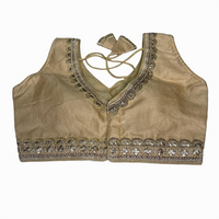 Silk Silver V Neck Padded Blouse