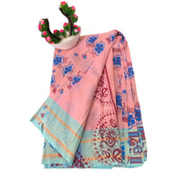 Mulmul Cotton Floral Block Print Saree