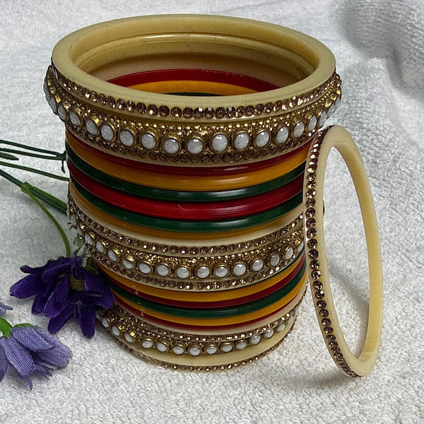 Tricolor Pearl Royale Bangle Set