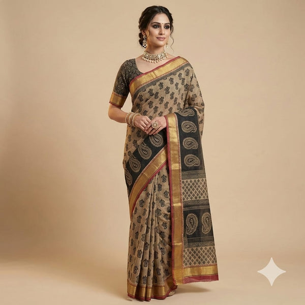 Druvika Gray Motifs Pure Cotton Saree