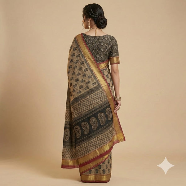 Druvika Gray Motifs Pure Cotton Saree