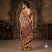 Stylized leaf Kalamkari pure cotton saree
