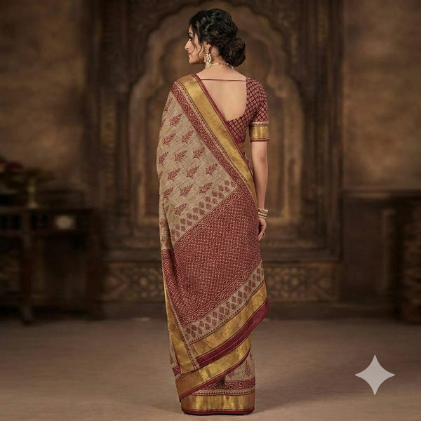 Stylized leaf Kalamkari pure cotton saree