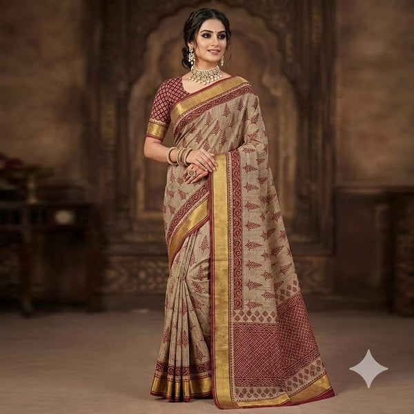 Stylized leaf Kalamkari pure cotton saree