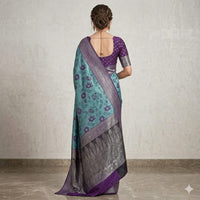 Ocean blue Floral pattu Saree