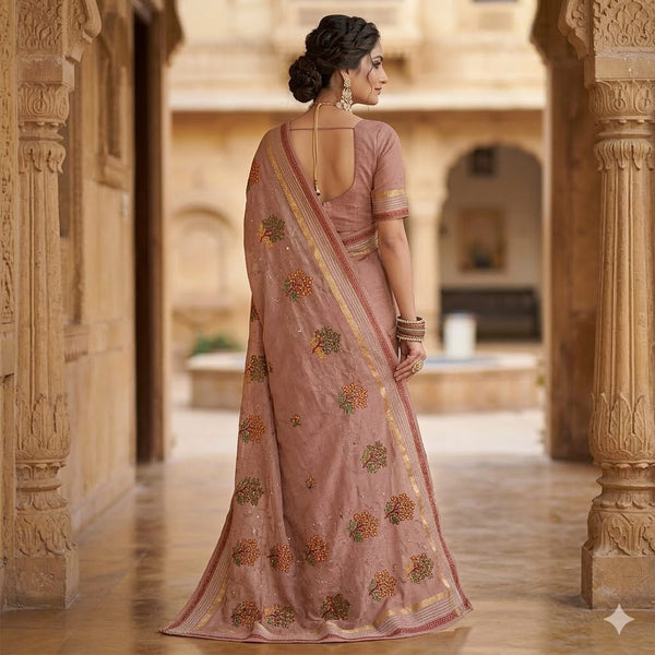 Rangde Maroon Ethinc Cotton Saree.