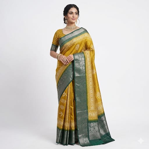 Golden Azure Leaf  Fancy Saree