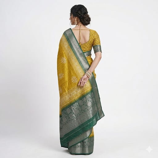Golden Azure Leaf  Fancy Saree