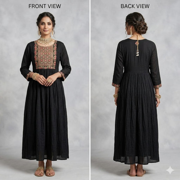 Meher Black Yoke Flare Dress
