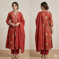 Womens Printed Angrakha Kurti and Pant & Duppta