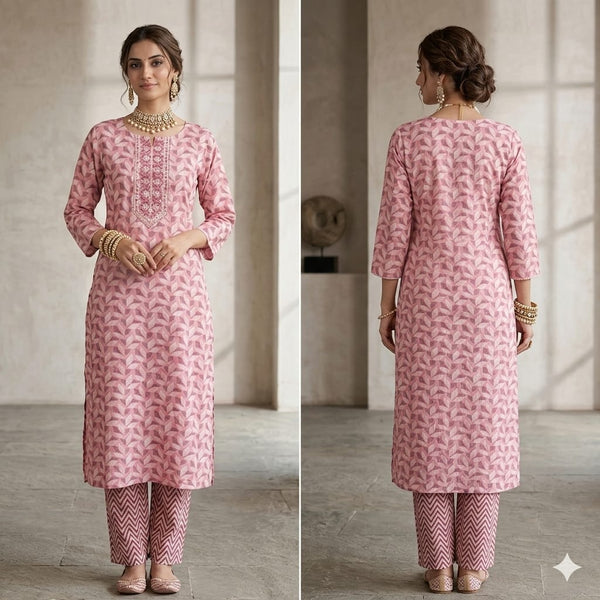 Blush Leaf Grace Kurta Pant Set