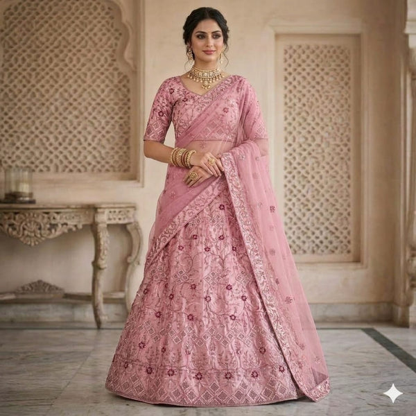 Gulnaar Rosé Net Lehenga Set