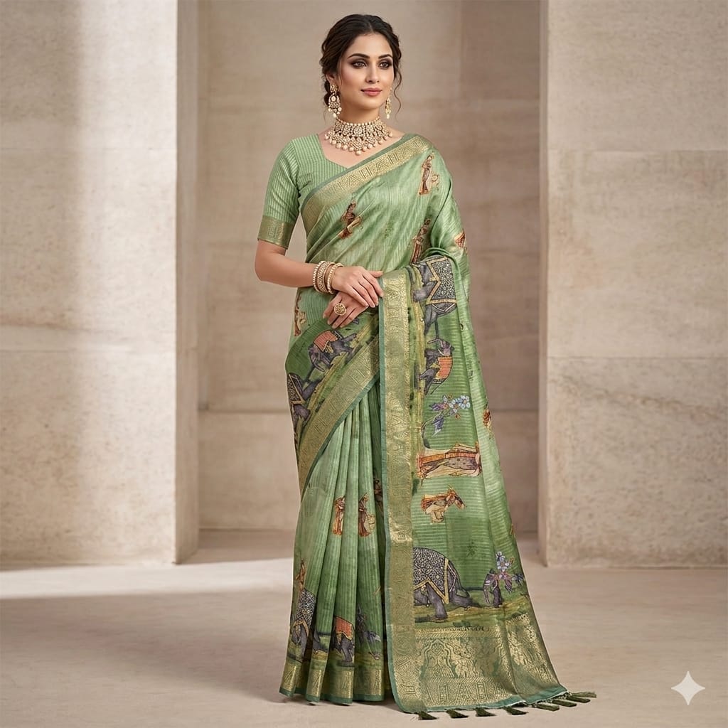 Soft sage green Saree