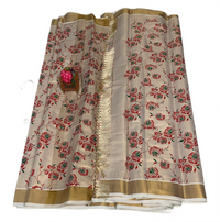 Nila Pushpa Kasavu saree