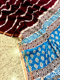 Indigo Ajrakh ikkat Saree