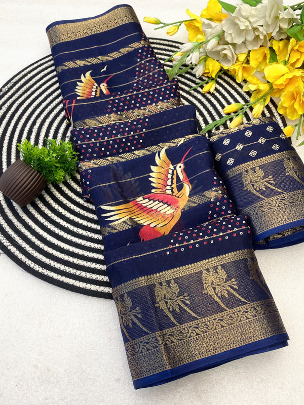 Bird-motif chanderi cotton saree