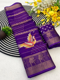 Bird-motif chanderi cotton saree