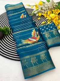 Bird-motif chanderi cotton saree