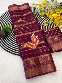 Bird-motif chanderi cotton saree