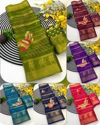 Bird-motif chanderi cotton saree