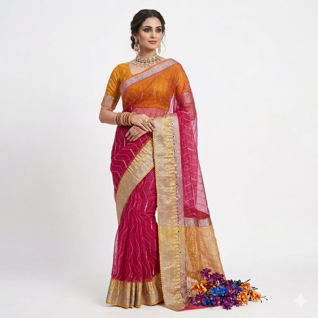 Sinduri Lehariya Glow Saree.