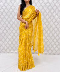 Blue Printed Satin Blend Saree