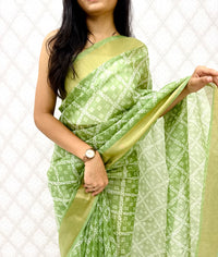 Blue Printed Satin Blend Saree