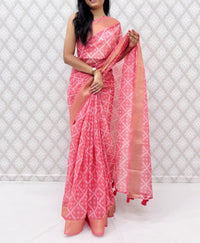 Blue Printed Satin Blend Saree