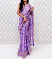 Blue Printed Satin Blend Saree